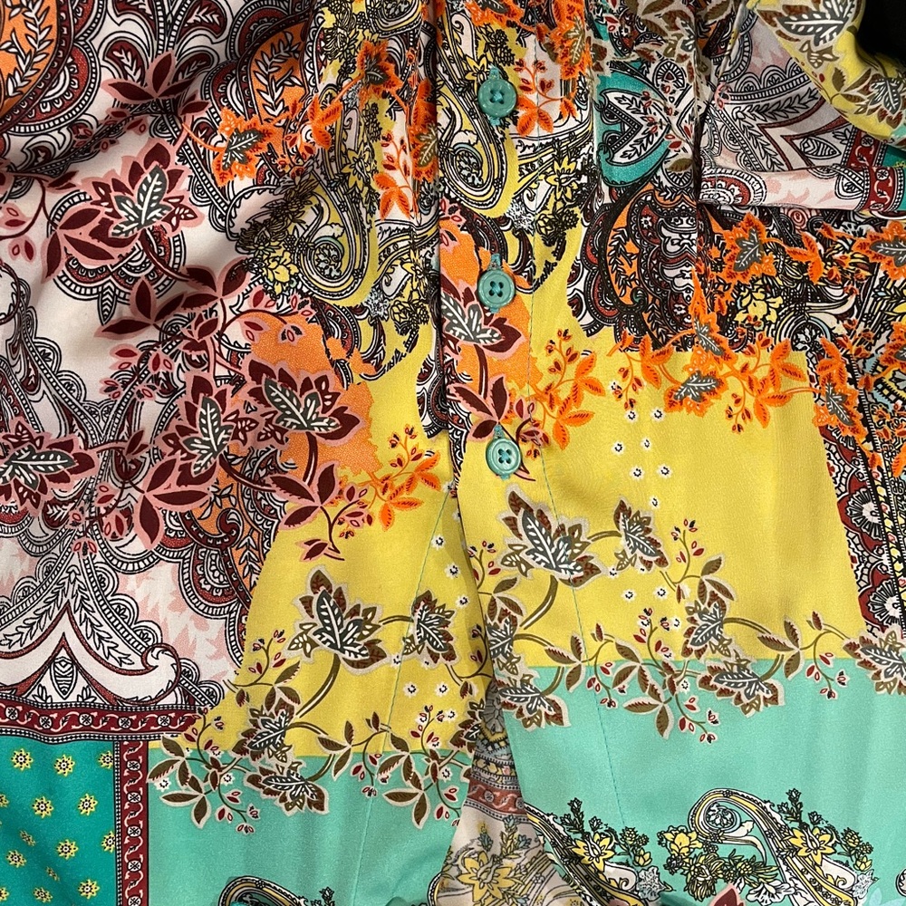 Rachel Zoe Green & yellow Paisley Boho Top tie front-Size Medium - Picture 6 of 6